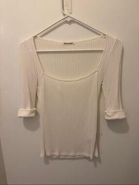 Reformation Off-White Ribbed Square-Neck Long Sleeve Top